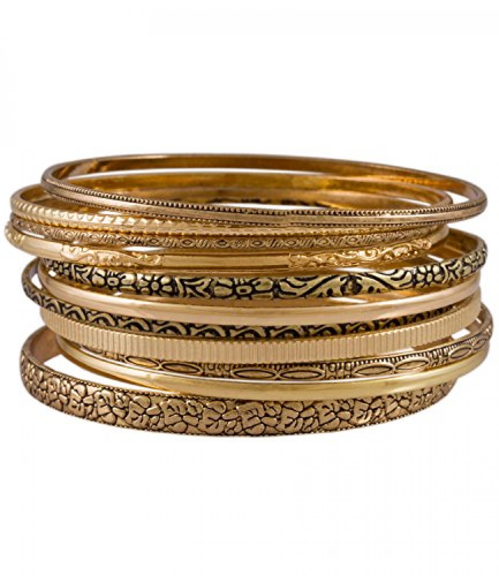 SIX "Sweet Autumn" 11er Set schmale, goldene Armreifen, Ornamente, Blumen (382-682) 